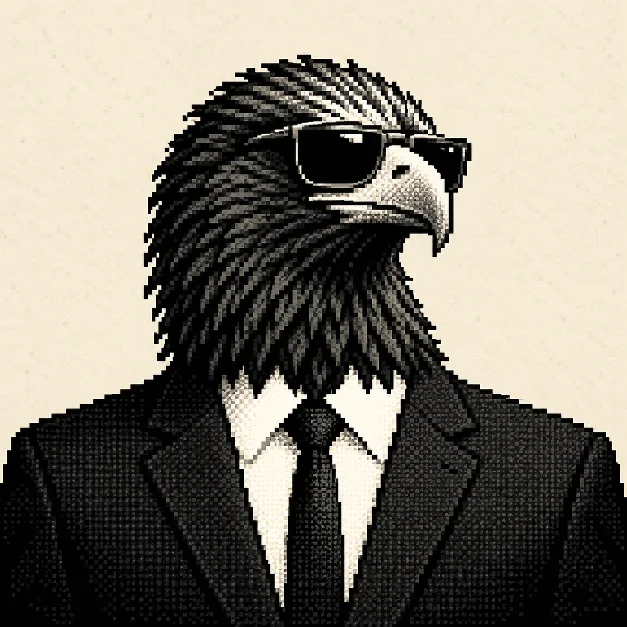 선글라스와 수트를 입은 독수리 Eagron의 초상화